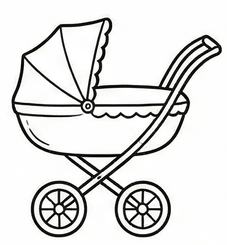 a baby stroller with a baby in it.webp